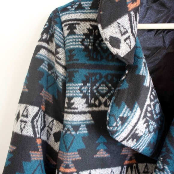 Blue Aztec Pattern Peacoat | Cozy Blue Aztec Pattern Lined Jacket - Picture 8 of 9